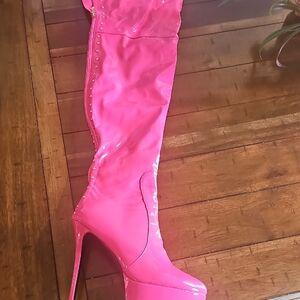 Hot Pink Patent Thigh-High Stiletto Boot
